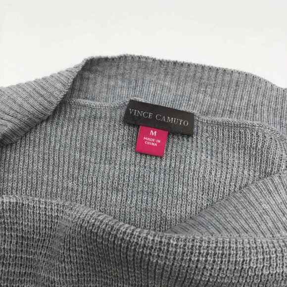 Vince Camuto Women’s Medium Gray Black Stripe Sweater Button Shoulder NWOT - Picture 3 of 15